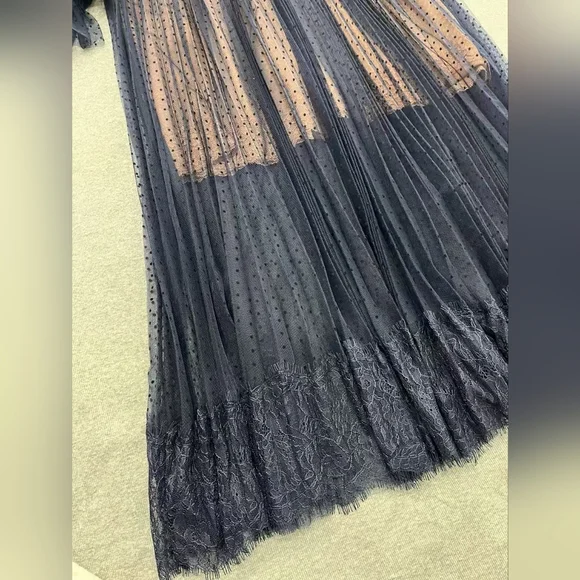 Self-Portrait Navy Dot Mesh midi Dress